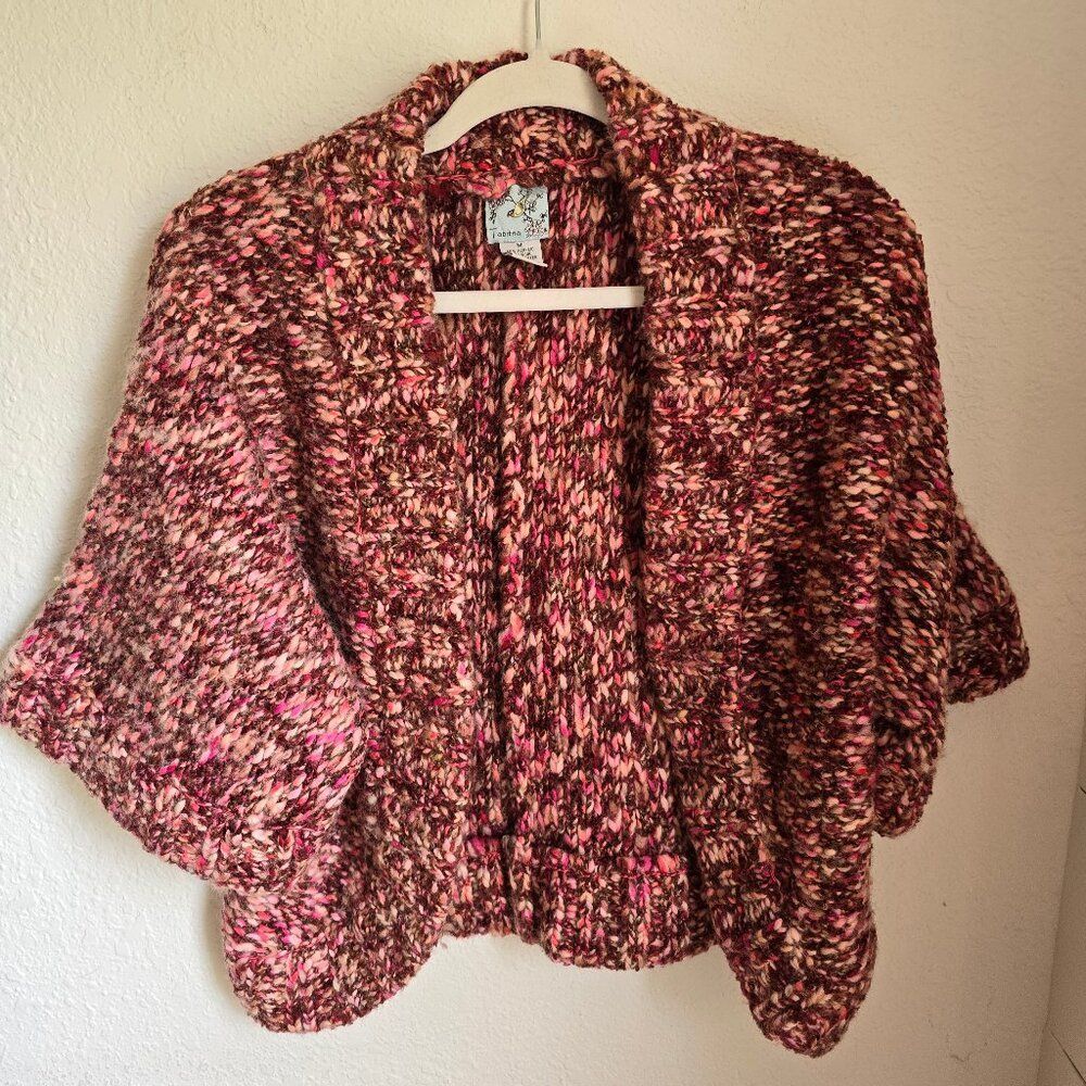 Anthropologie Tabitha Cropped Chunky Knit 3/4 Sleeve Open Front Sweater Size M